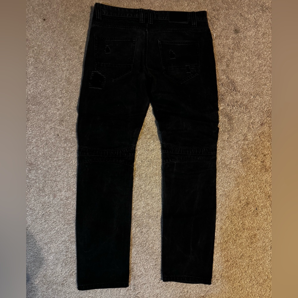 Men's Distressed Black Skinny Jeans - Picture 3 of 5
